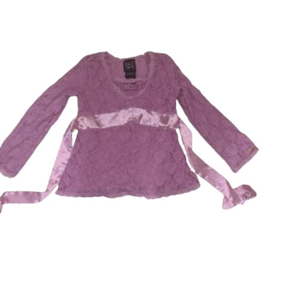 ---  Pink Stretch Lace Top Girl Size Small Fits 7 8 - Picture 2 of 2